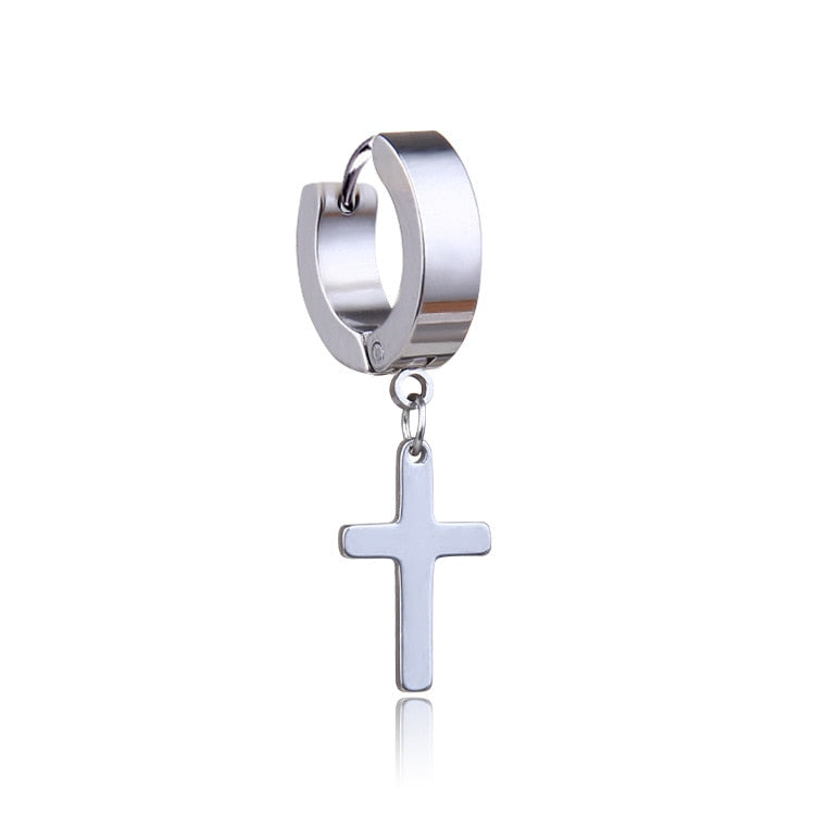 Boucle d'Oreille Homme ANNEAU CROIX