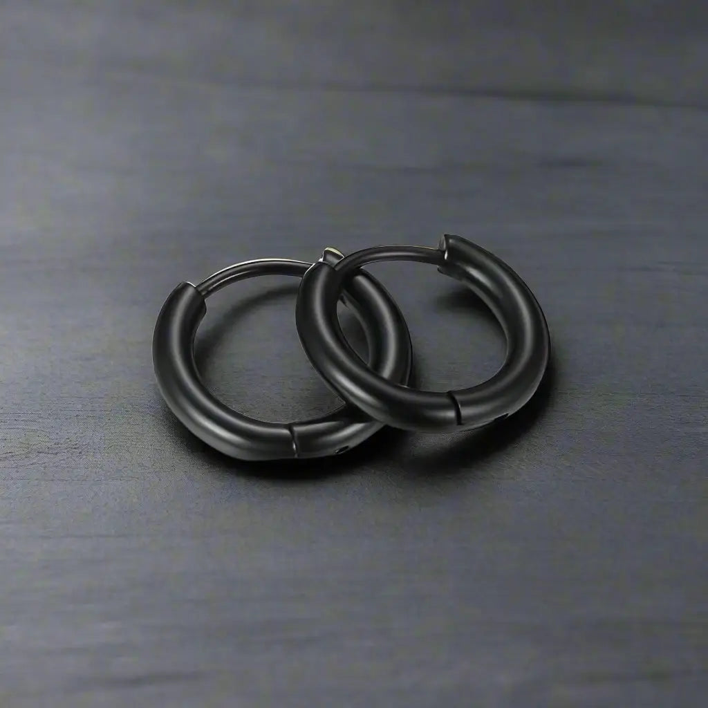 Boucle d’Oreille Homme ANNEAU NOIR (Paire)