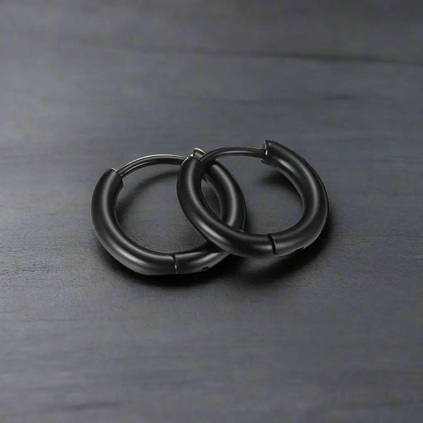 Boucle d’Oreille Homme ANNEAU NOIR (Paire)