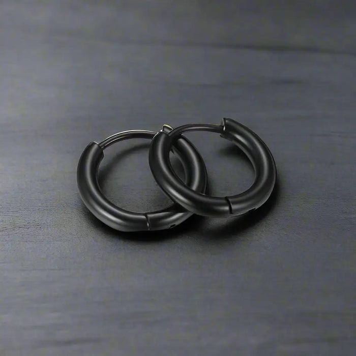 Boucle d'Oreille Homme ANNEAU NOIR (Paire)