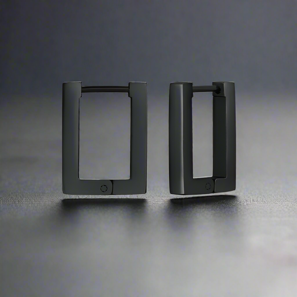 Boucle d’Oreille Homme CARRÉ NOIR (Paire)