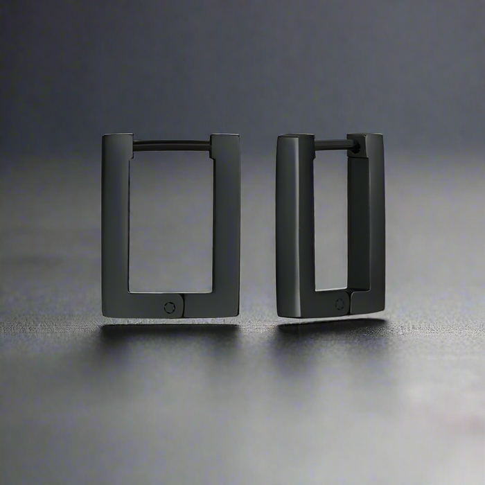 Boucle d'Oreille Homme CARRÉ NOIR (Paire)