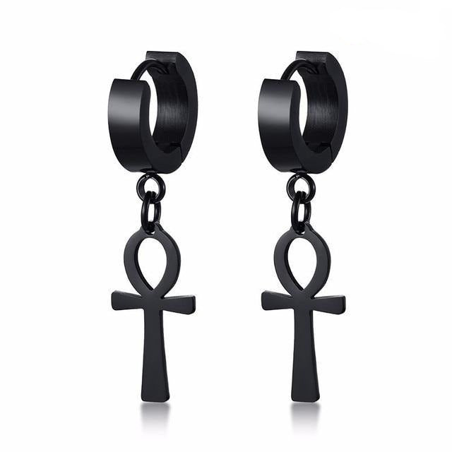 Boucle d'Oreille Homme CROIX ANKH (Paire)