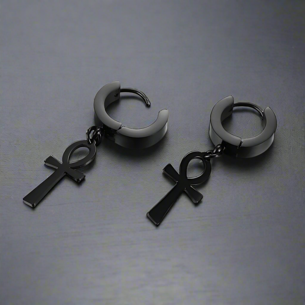 Boucle d’Oreille Homme CROIX ANKH (Paire)