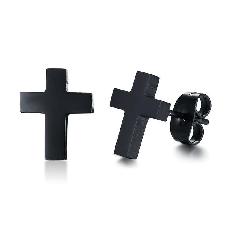 Boucle Oreille Homme Croix Noir