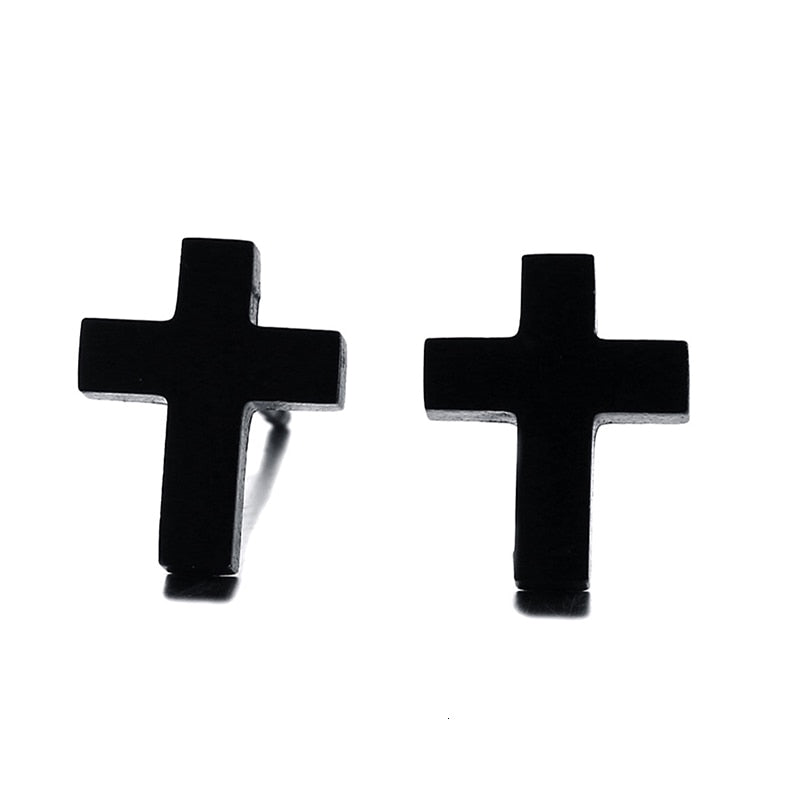 Boucles d'Oreilles Homme Croix Noire