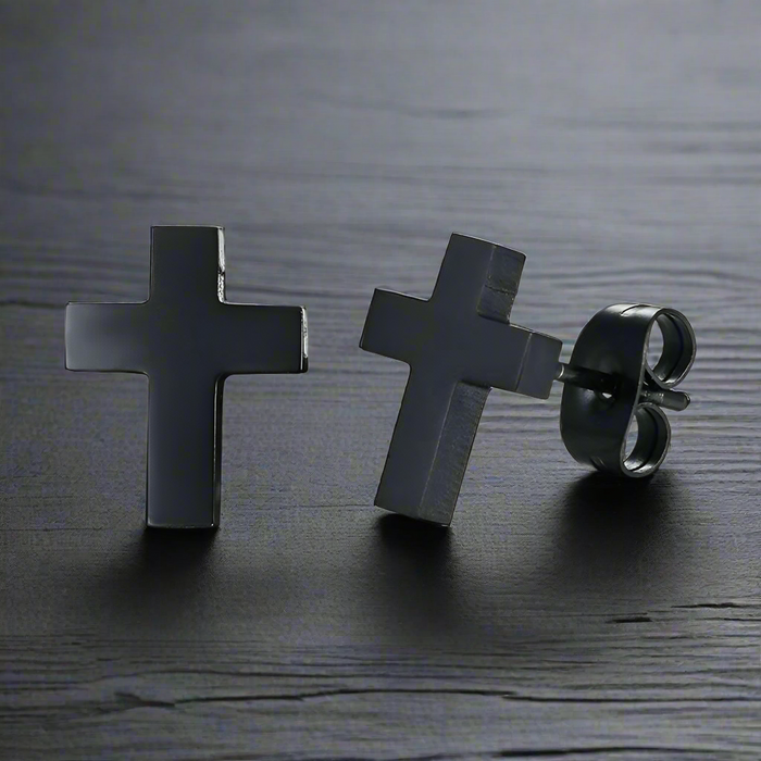 Boucle d'Oreille Homme CROIX NOIRE (Paire)
