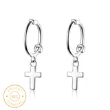 Boucle d'oreille croix pendante argent homme