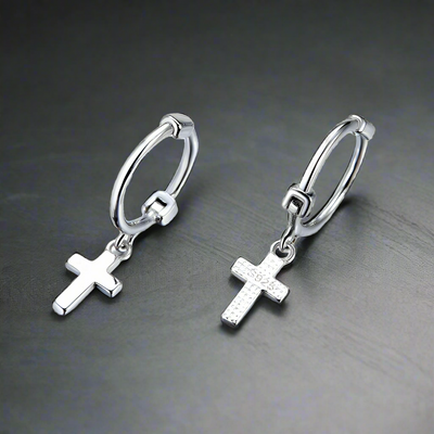 Boucle d'Oreille Homme CROIX PENDANTE ARGENT (Paire)