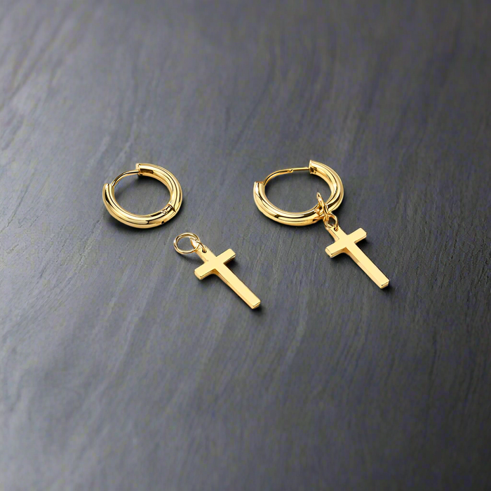 Boucle d'Oreille Homme CROIX PENDANTE (Paire)