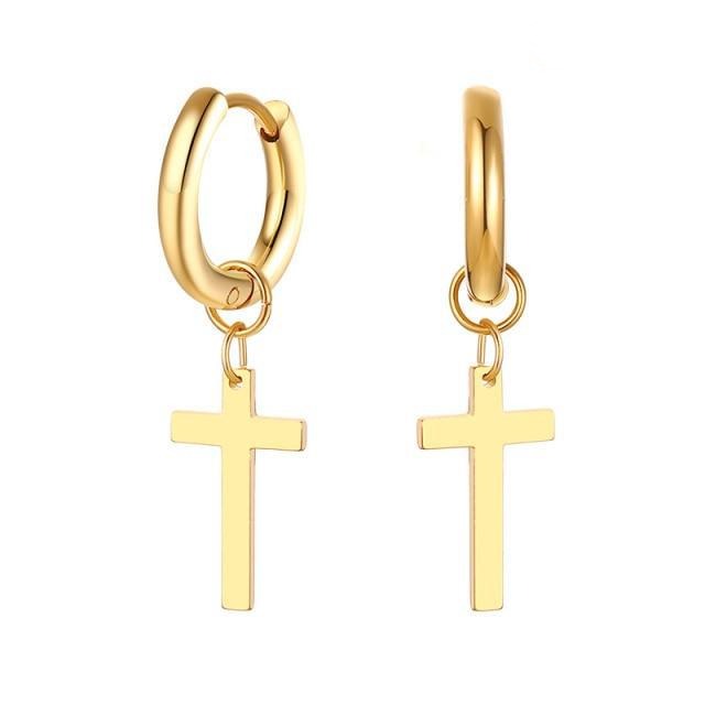 Boucle d'Oreille Homme CROIX PENDANTE (Paire)