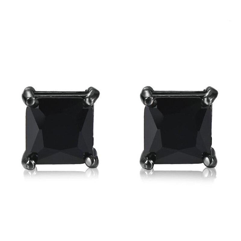 Boucle d'Oreille Homme DIAMANT CARRÉ NOIR (Paire)