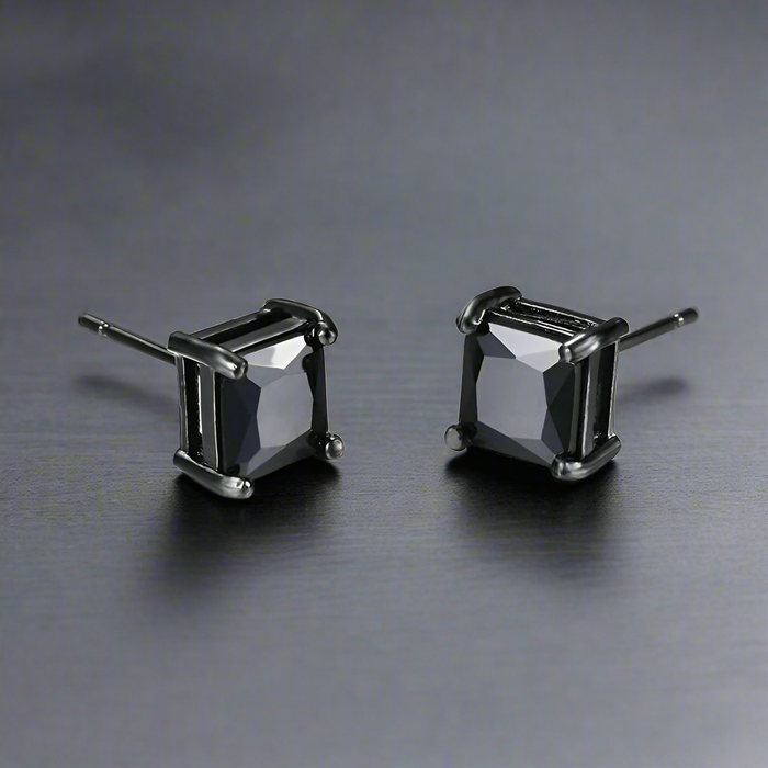 Boucle d'Oreille Homme DIAMANT CARRÉ NOIR (Paire)