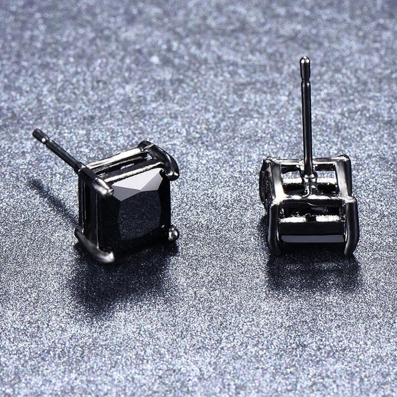 Boucle d’Oreille Homme DIAMANT CARRÉ NOIR (Paire)