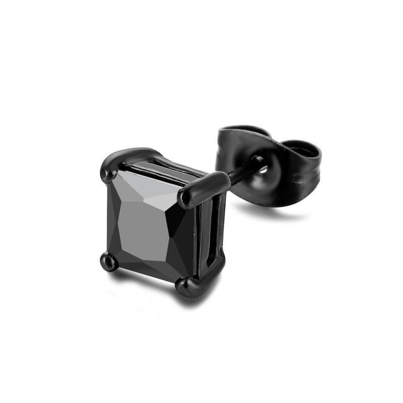 Boucle d'oreille homme diamant carré noir