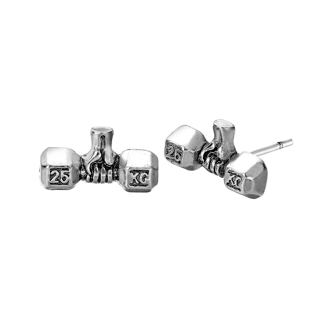 Boucle d'Oreille Homme Haltère gris