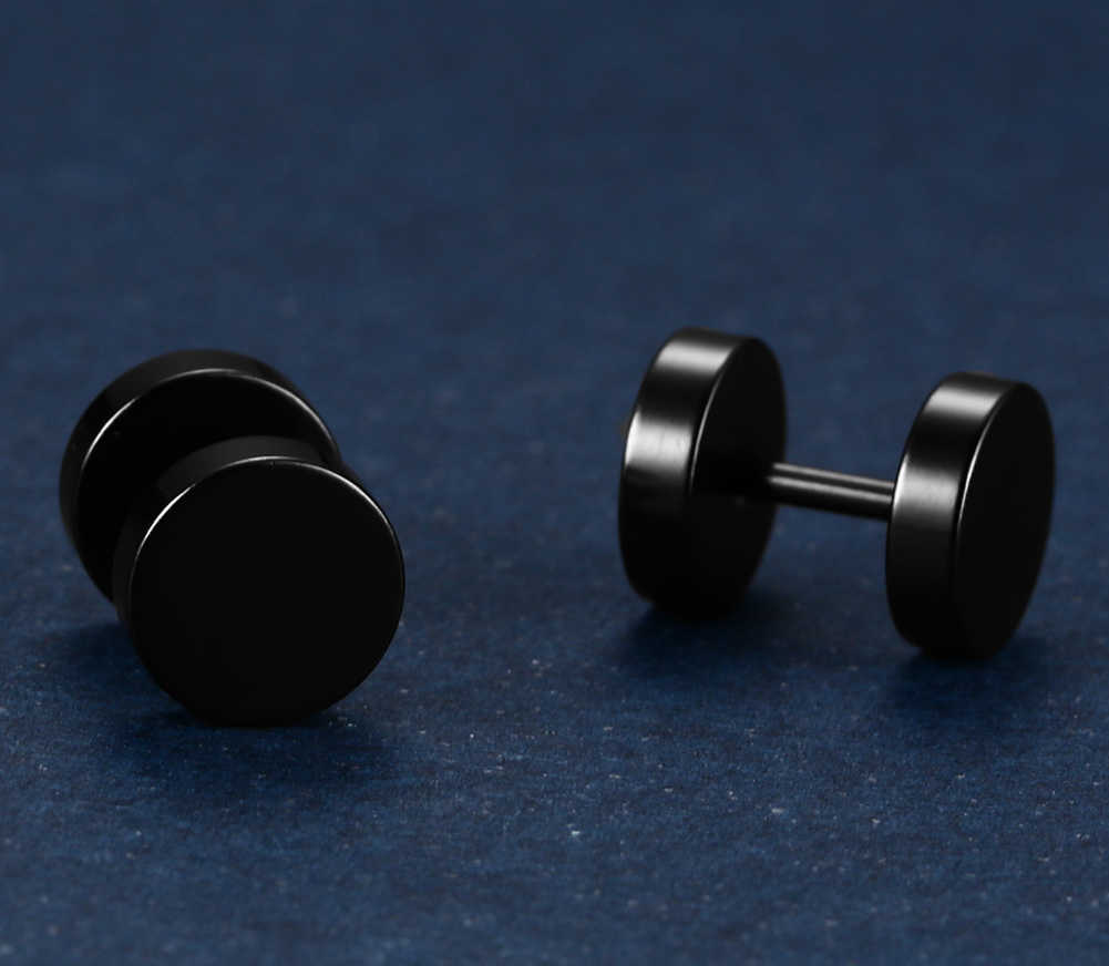 Boucles d'Oreilles Homme Noir Plate