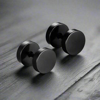 Boucle d'Oreille Homme NOIRE PLATE (Paire)