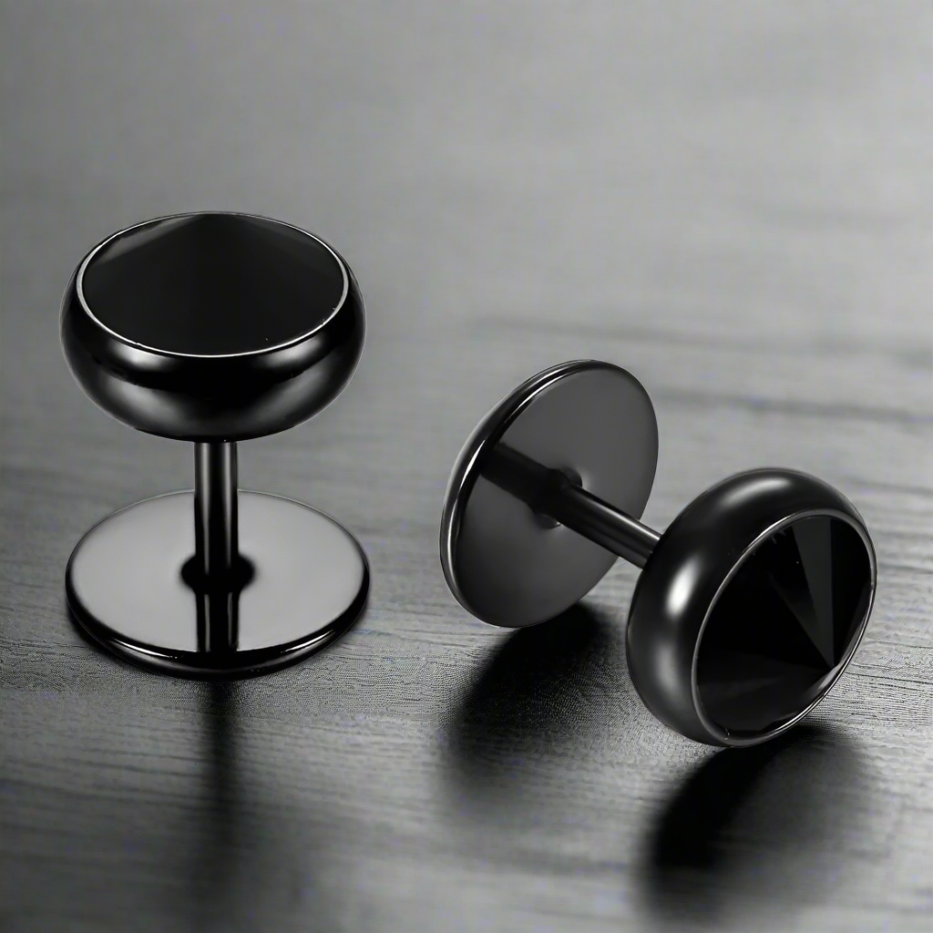 Boucle d’Oreille Homme NOIRE RONDE (Paire)