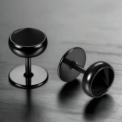 Boucle d'Oreille Homme NOIRE RONDE (Paire)