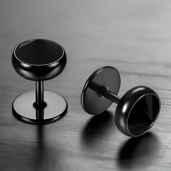 Boucle d’Oreille Homme NOIRE RONDE (Paire)