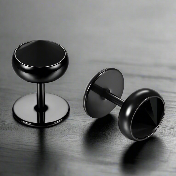 Boucle d'Oreille Homme NOIRE RONDE (Paire)