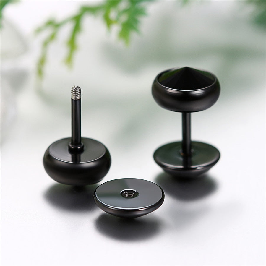 Boucle d'Oreille Homme NOIRE RONDE (Paire)