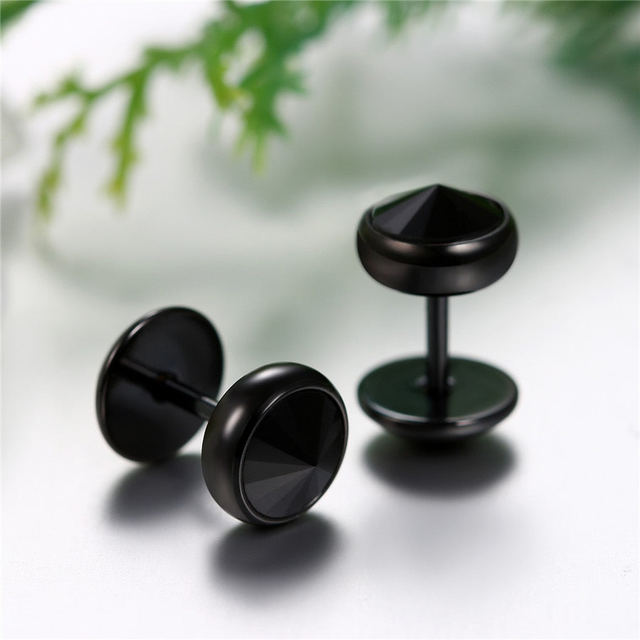 Boucle d’Oreille Homme NOIRE RONDE (Paire)