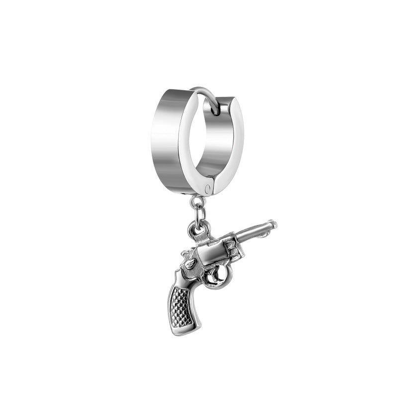 Boucle d'oreille homme pendentif gun