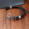 Bracelet Ancre Homme Cuir Noir Vintage avec Détails en Acier Inoxydable - 21CM