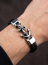 Bracelet Ancre Homme CUIR NOIR VERITABLE portee lifestyle Stag