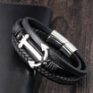 Bracelet Ancre Homme Cuir Tressé NOIR - 19cm