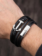 Bracelet Ancre Homme Cuir Tressé NOIR portee lifestyle Stag