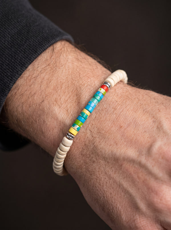 Bracelet Homme Perle BOIS COLORÉ ARTISANAL