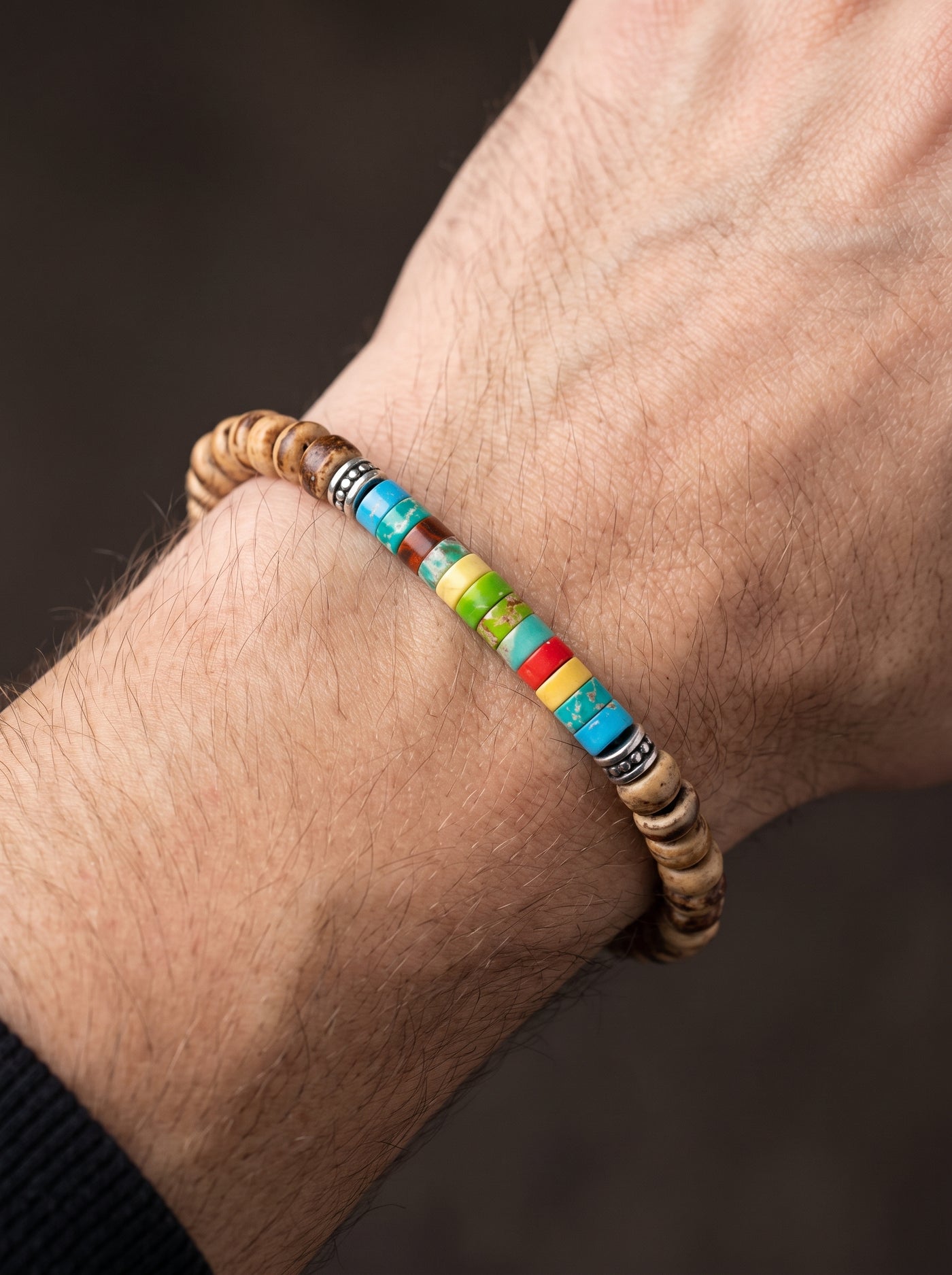 Bracelet Homme Perle BOIS COLORÉ NATUREL
