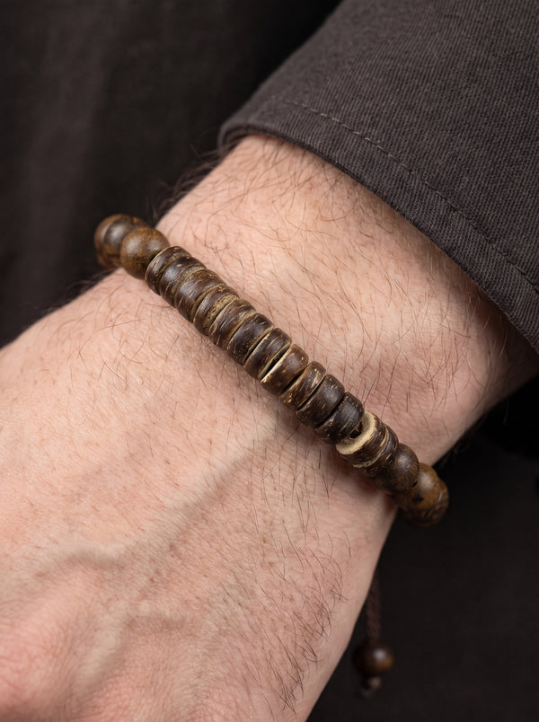 Bracelet Homme Perle BOIS NATUREL RÉGLABLE