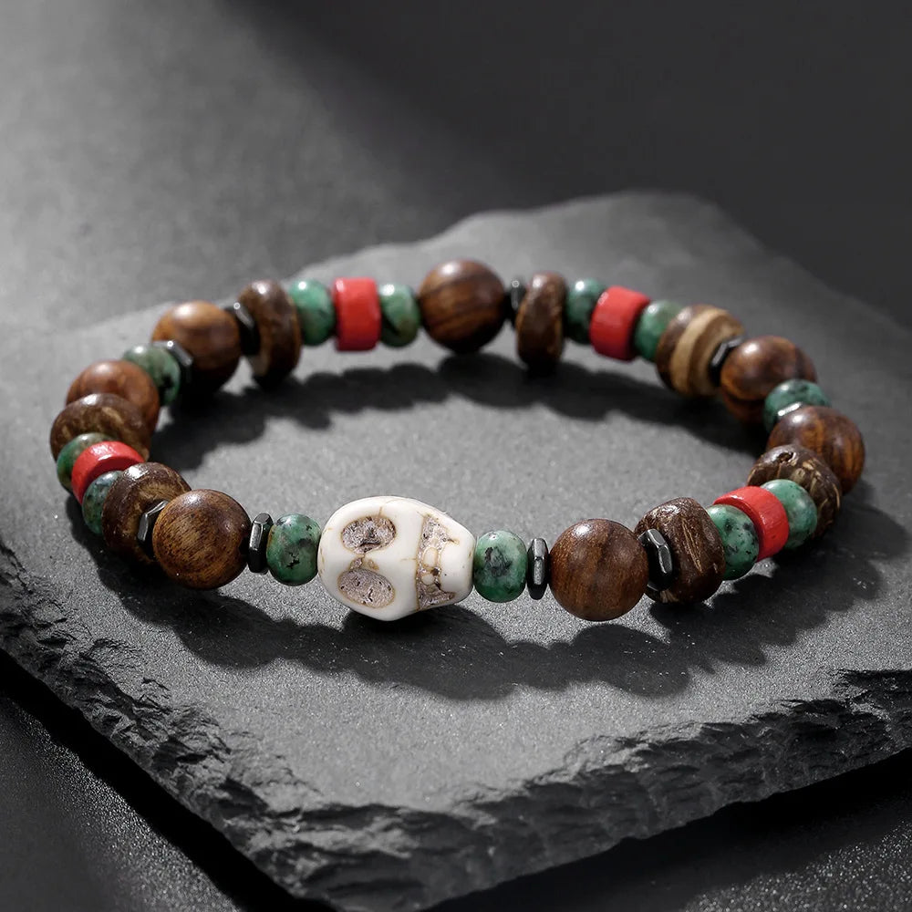 Bracelet Homme Perle CRÂNE VINTAGE