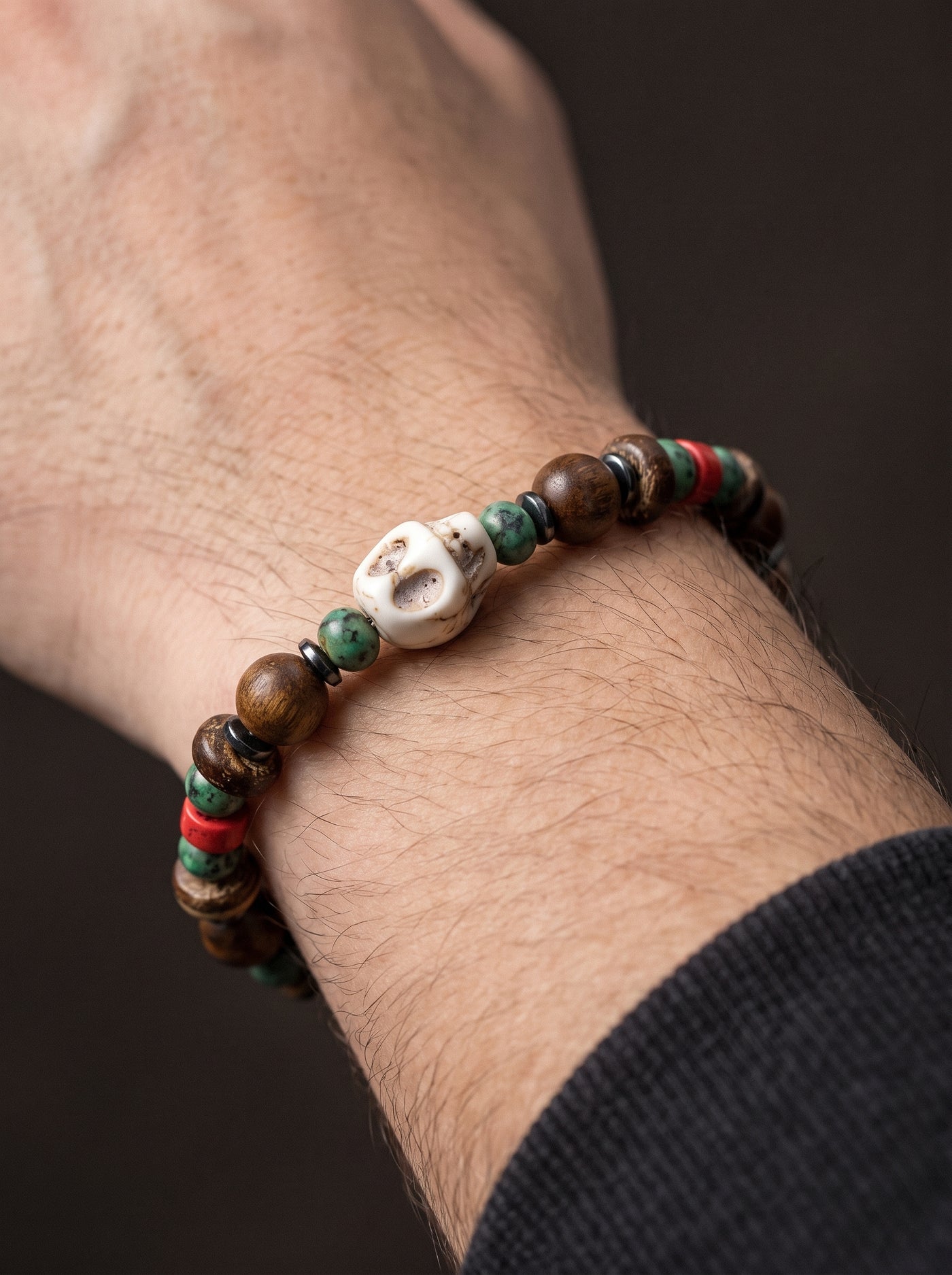 Bracelet Homme Perle CRÂNE VINTAGE