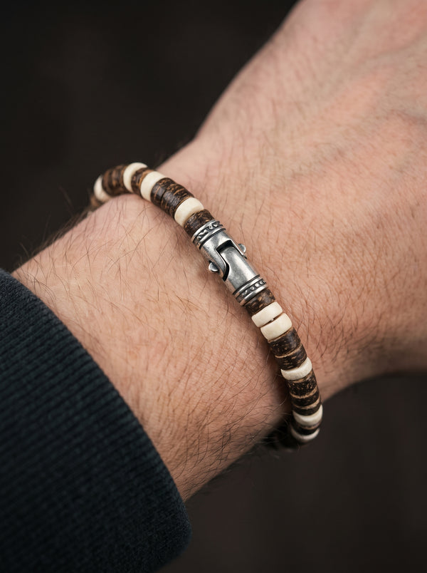 Bracelet Homme Perle NATUREL BOIS BLANC