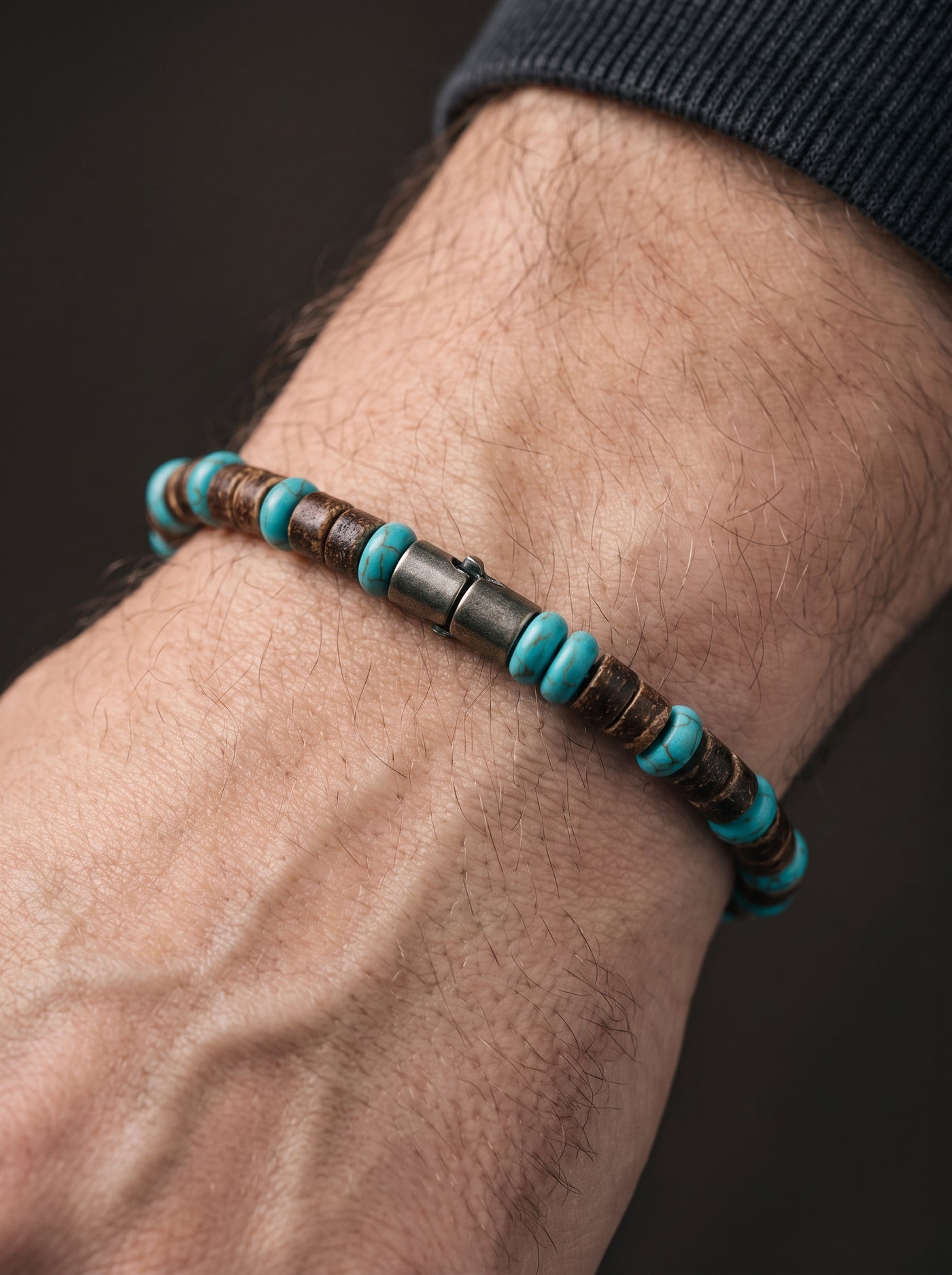 Bracelet Homme Perle TURQUOISE NATUREL BOIS
