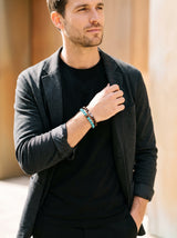 Bracelet Homme Perle TURQUOISE NATUREL BOIS portée, plan large