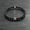 Black Pearl Obsidian Karma Bracelets Cross Bead 925 Sterling Silver - 22cm
