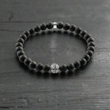 Black Pearl Obsidian Karma Bracelets Cross Bead 925 Sterling Silver - 22cm