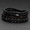 Hematite Volcanic Stone Wood Beads Men’s Combo Set Elastic Bracelet Multi-layered - Style 1