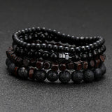 Hematite Volcanic Stone Wood Beads Men’s Combo Set Elastic Bracelet Multi-layered - Style 1