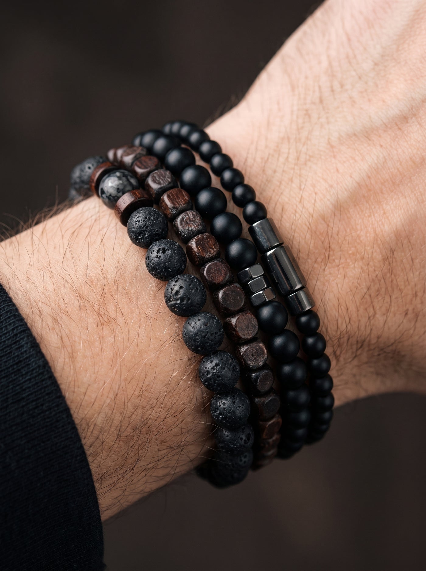 Bracelet Perles Homme VOLCANIQUE NOIR