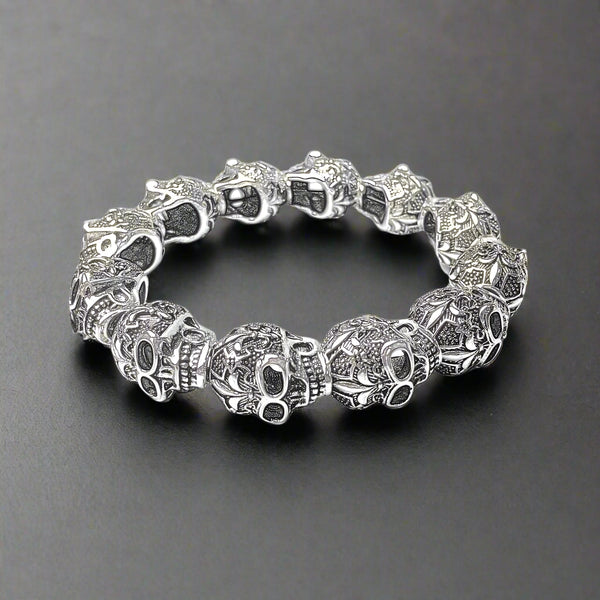Bracelets Fleur-de-lis Skull Punk Bead Silver Men - 16cm