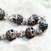 Skull Pave Link Chain Bracelet For Men Pure 925 Sterling Silver Punk Jewelry - black