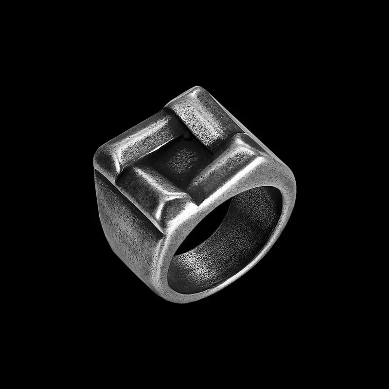 Bague Homme Vintage Argentée Carrée - 13