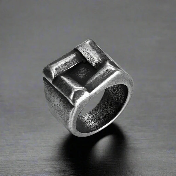 Chevalière Homme Acier CARRÉ - Main Image